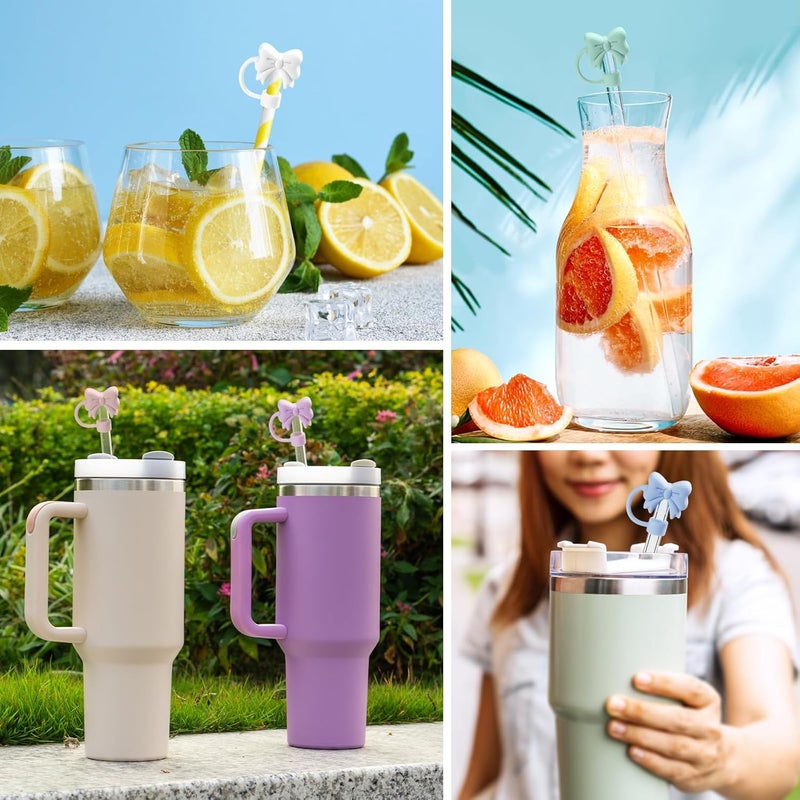 linmaya 6PCS Bow Straw Toppers, Cute Straws Covers for Stanley 30&40 Oz Tumbler with Handle, 10mm Dust-Proof Drinking Straw Dispensers Straw Topper Cap for Girls Kids (Mutlicolor) - Image 3